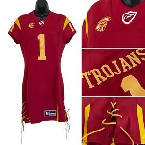 Fergo USC Trojans Embroidered Lace Up Official Collegiate Jersey Dress Sz M NWT